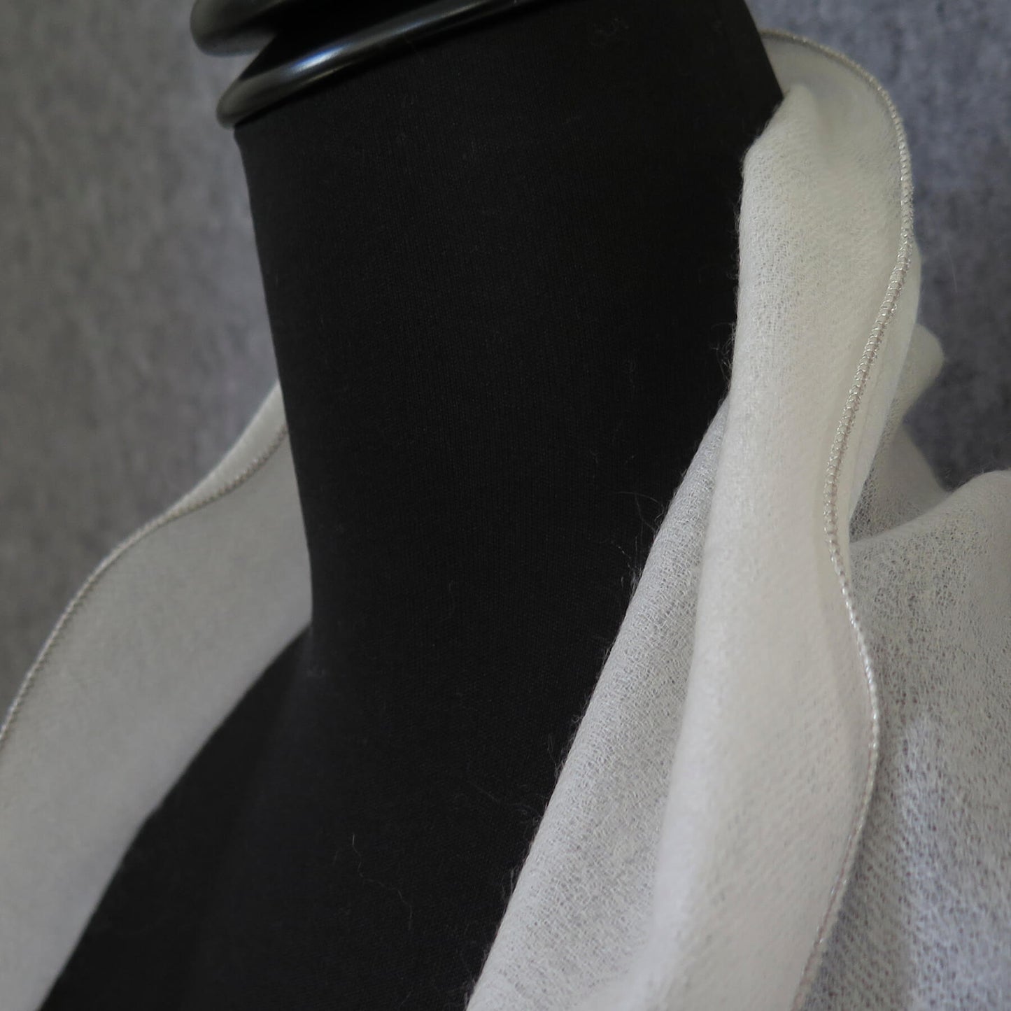 Luxurious Cashmere wrap. Light cream with fine silver waved edge